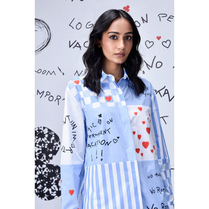 Genes Lecoanet Hemant Women'S Chess Board Printed Shirt Light Blue