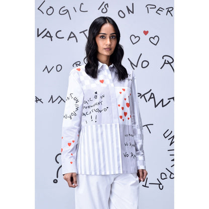 Genes Lecoanet Hemant Women'S Chess Board Printed Shirt Pearl Grey