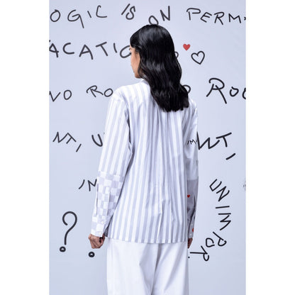 Genes Lecoanet Hemant Women'S Chess Board Printed Shirt Pearl Grey