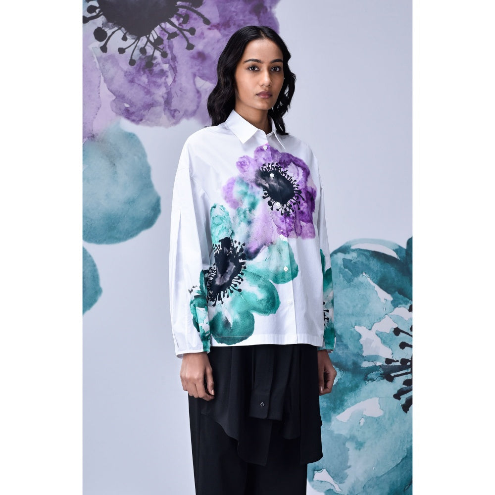 Genes Lecoanet Hemant Womens Anemone Flower Print Shirt White