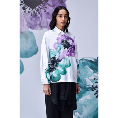 Genes Lecoanet Hemant Womens Anemone Flower Print Shirt White