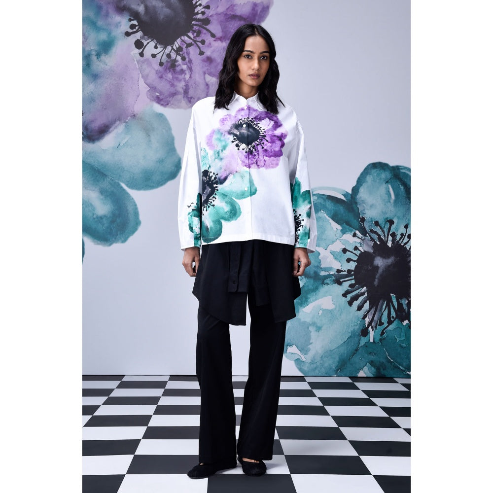 Genes Lecoanet Hemant Womens Anemone Flower Print Shirt White