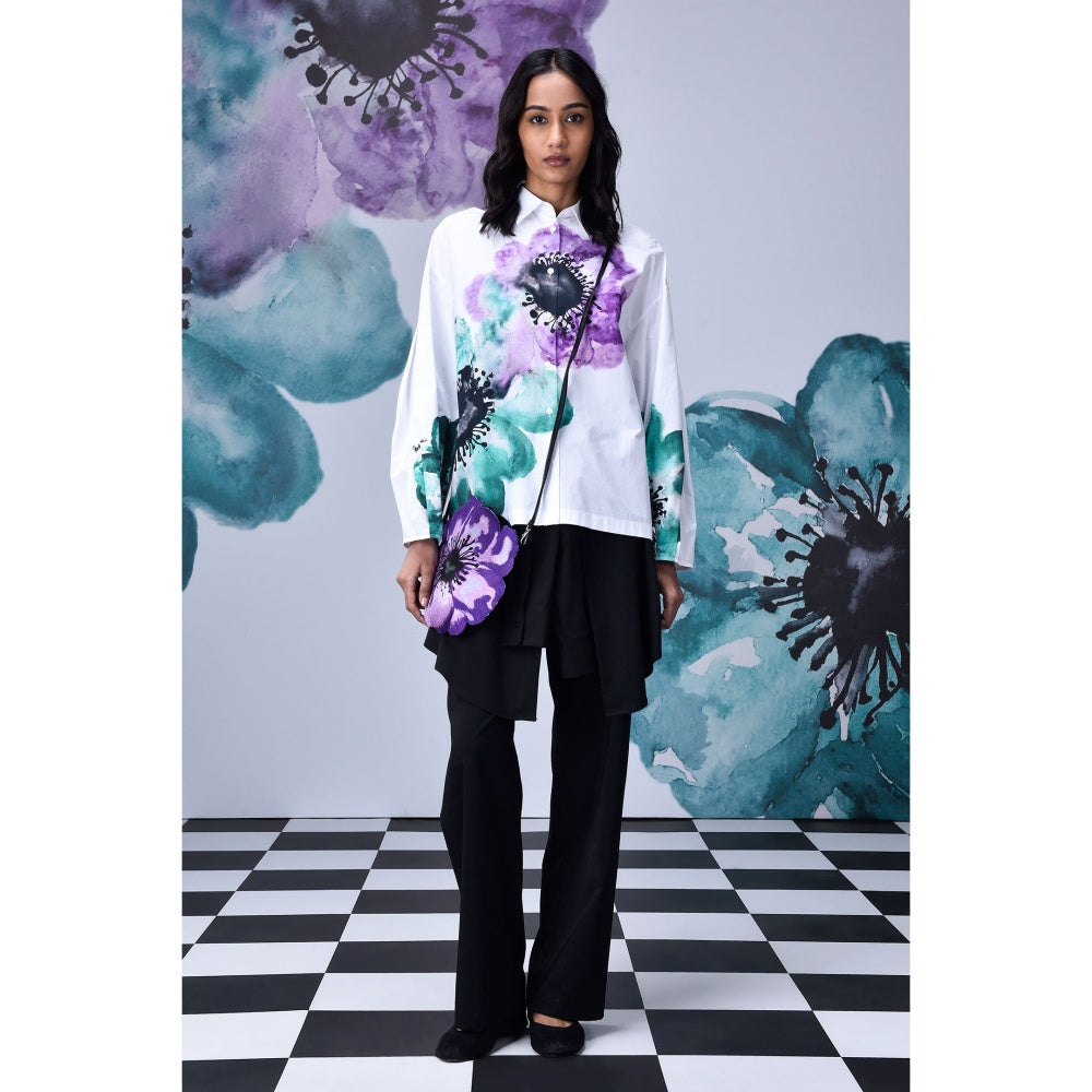 Genes Lecoanet Hemant Womens Anemone Flower Print Shirt White