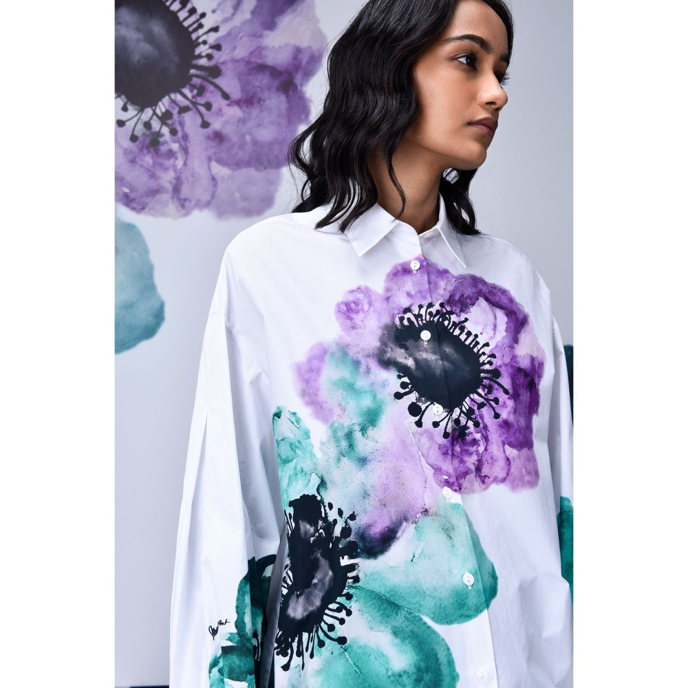 Genes Lecoanet Hemant Womens Anemone Flower Print Shirt White