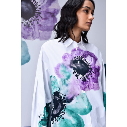 Genes Lecoanet Hemant Womens Anemone Flower Print Shirt White