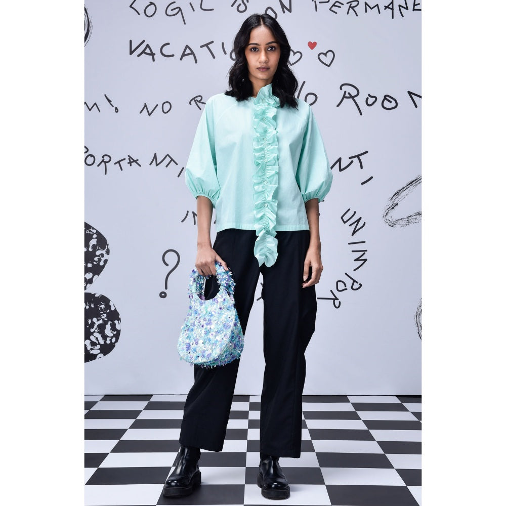 Genes Lecoanet Hemant Frill Collar Top- Nile Green