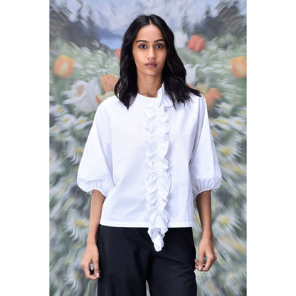 Genes Lecoanet Hemant Frill Collar Top- White