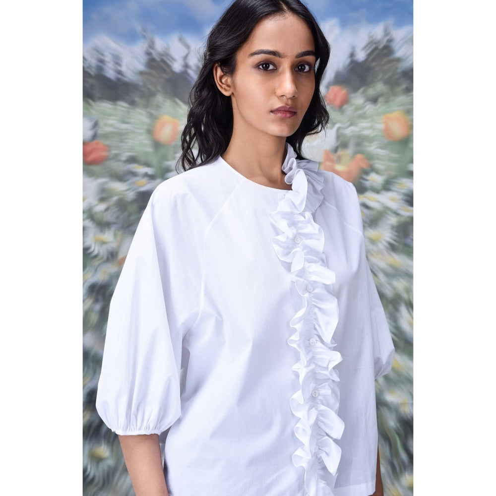 Genes Lecoanet Hemant Frill Collar Top- White