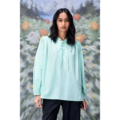 Genes Lecoanet Hemant Malmal Lace Up Top- Nile Green