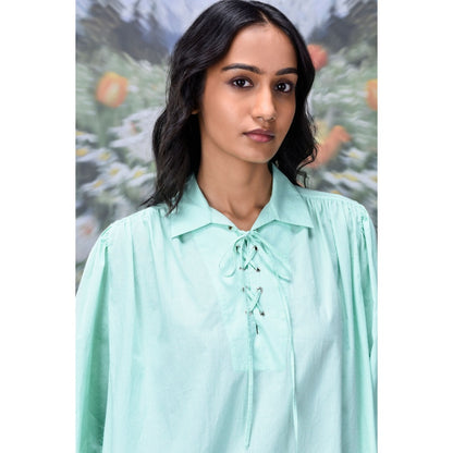 Genes Lecoanet Hemant Malmal Lace Up Top- Nile Green