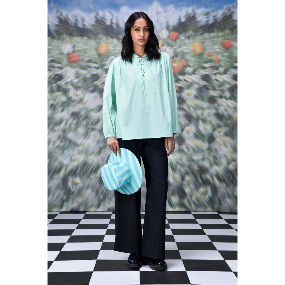 Genes Lecoanet Hemant Malmal Lace Up Top- Nile Green