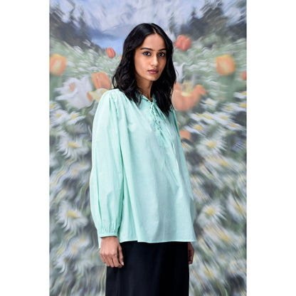 Genes Lecoanet Hemant Malmal Lace Up Top- Nile Green