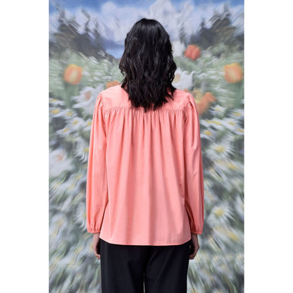 Genes Lecoanet Hemant Malmal Lace Up Top- Coral Peach