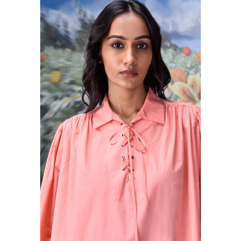 Genes Lecoanet Hemant Malmal Lace Up Top- Coral Peach