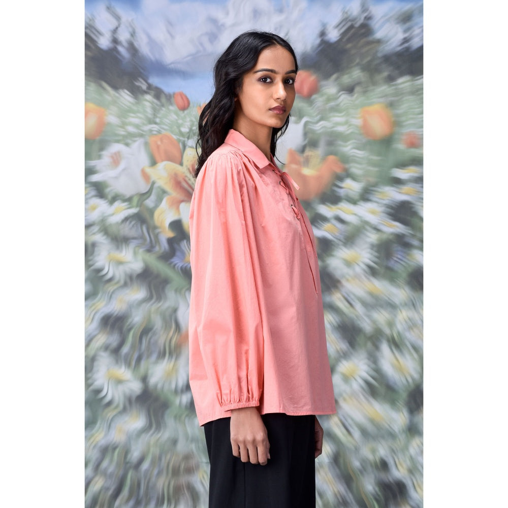 Genes Lecoanet Hemant Malmal Lace Up Top- Coral Peach