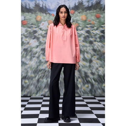 Genes Lecoanet Hemant Malmal Lace Up Top- Coral Peach