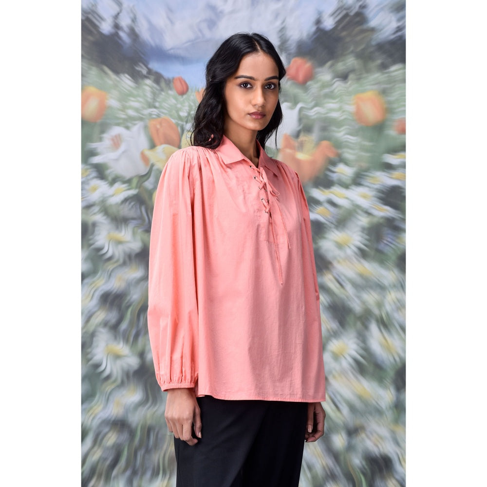 Genes Lecoanet Hemant Malmal Lace Up Top- Coral Peach
