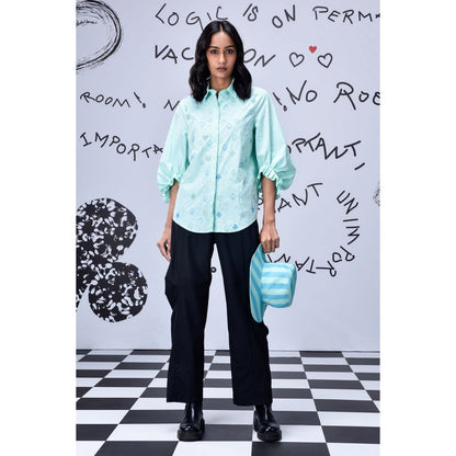 Genes Lecoanet Hemant Beard Embroidery Top - Nile Green