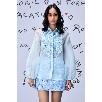 Genes Lecoanet Hemant 3D Sequence Collar Top- Light Blue