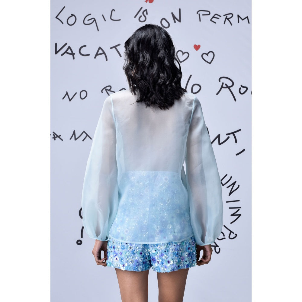 Genes Lecoanet Hemant 3D Sequence Collar Top- Light Blue