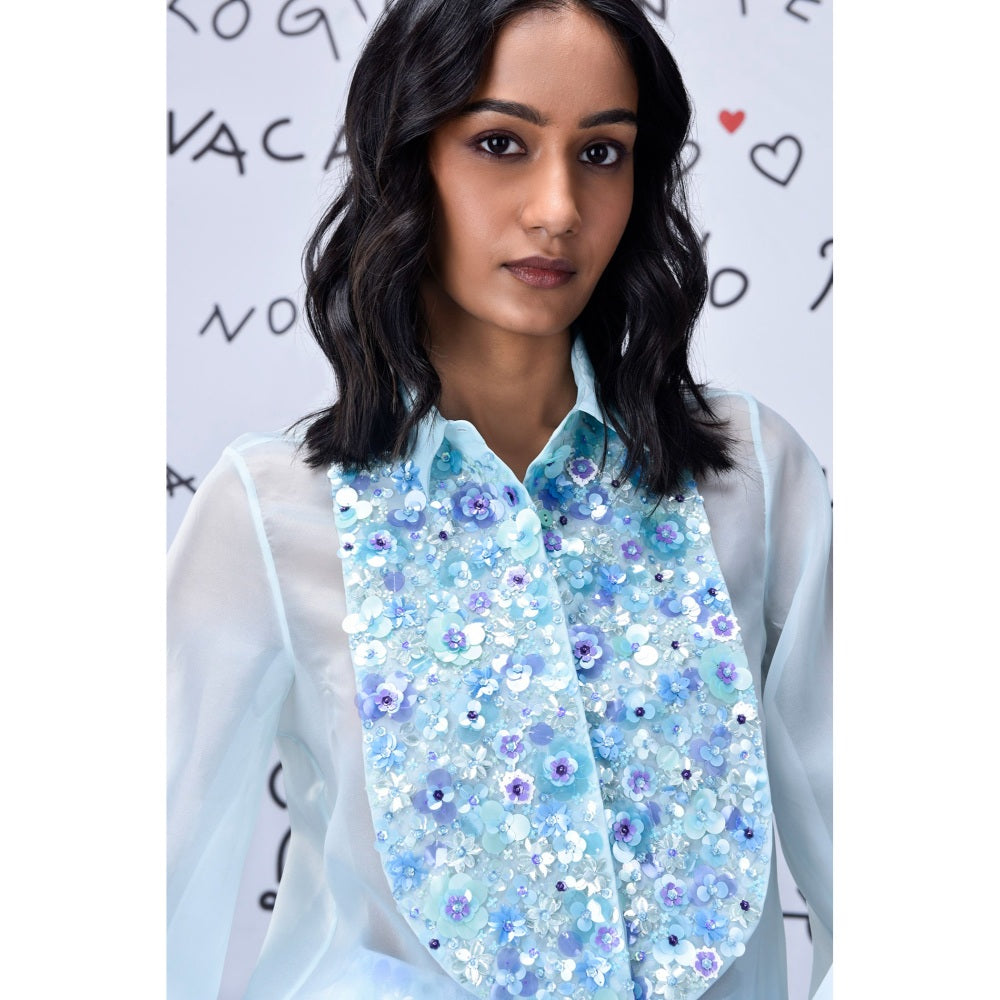 Genes Lecoanet Hemant 3D Sequence Collar Top- Light Blue