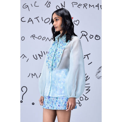 Genes Lecoanet Hemant 3D Sequence Collar Top- Light Blue