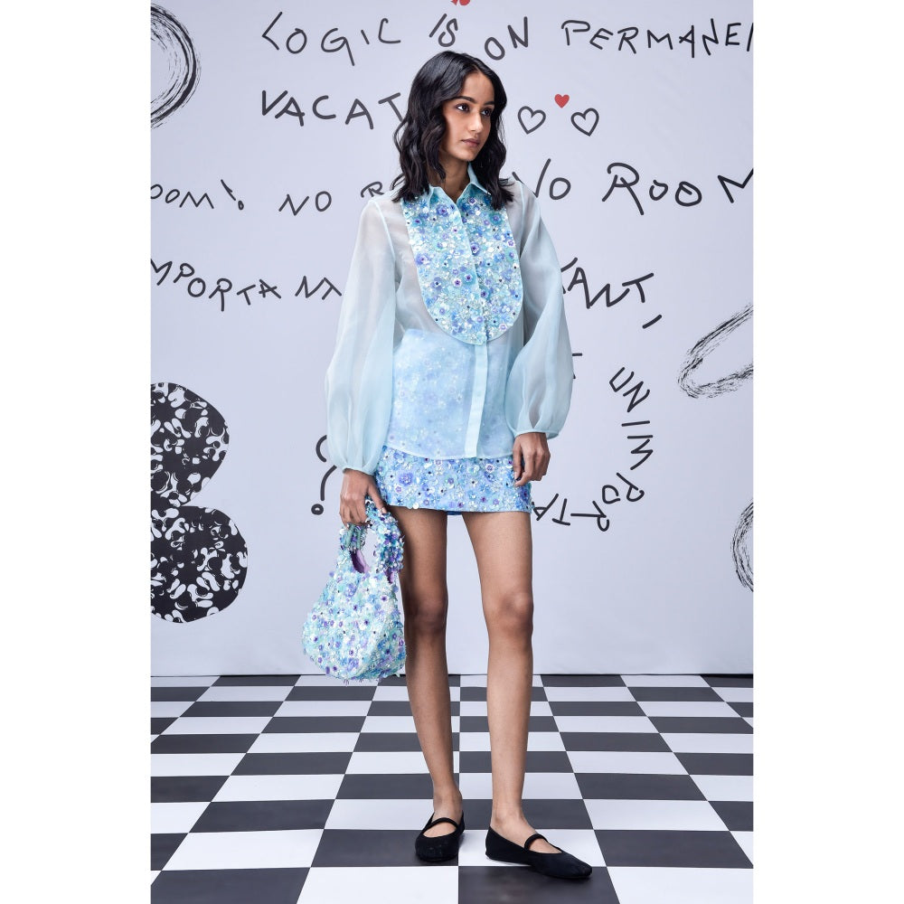 Genes Lecoanet Hemant 3D Sequence Collar Top- Light Blue