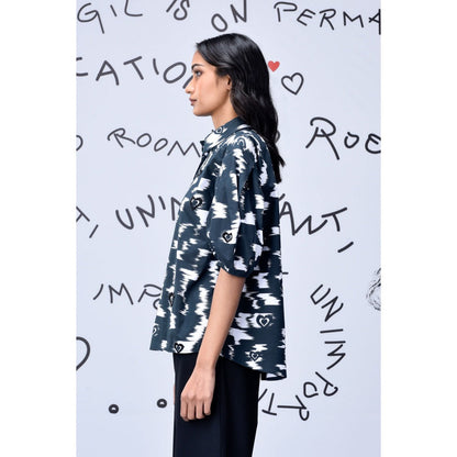 Genes Lecoanet Hemant Ikkat Print Top - Black