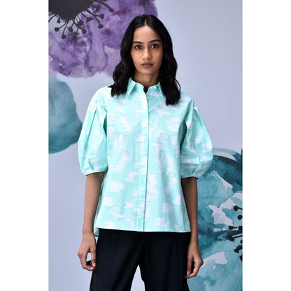 Genes Lecoanet Hemant Ikkat Print Top - Lime Green