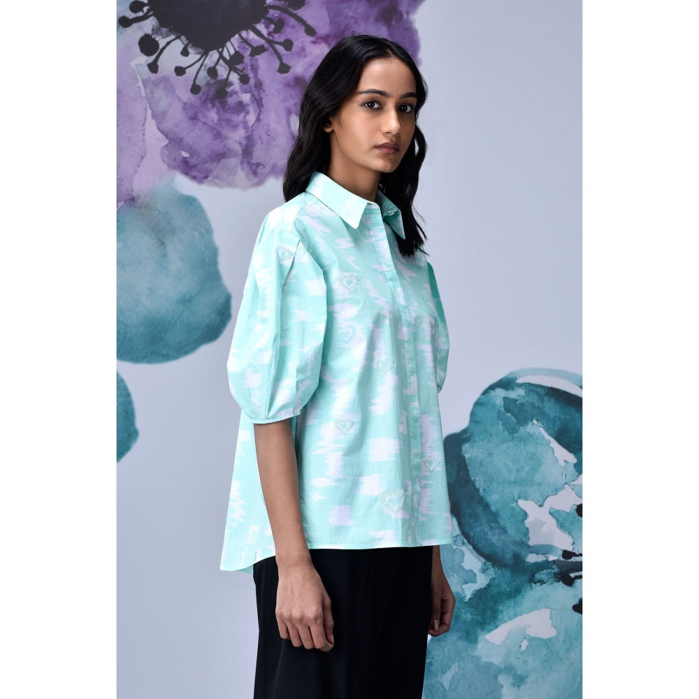Genes Lecoanet Hemant Ikkat Print Top - Lime Green