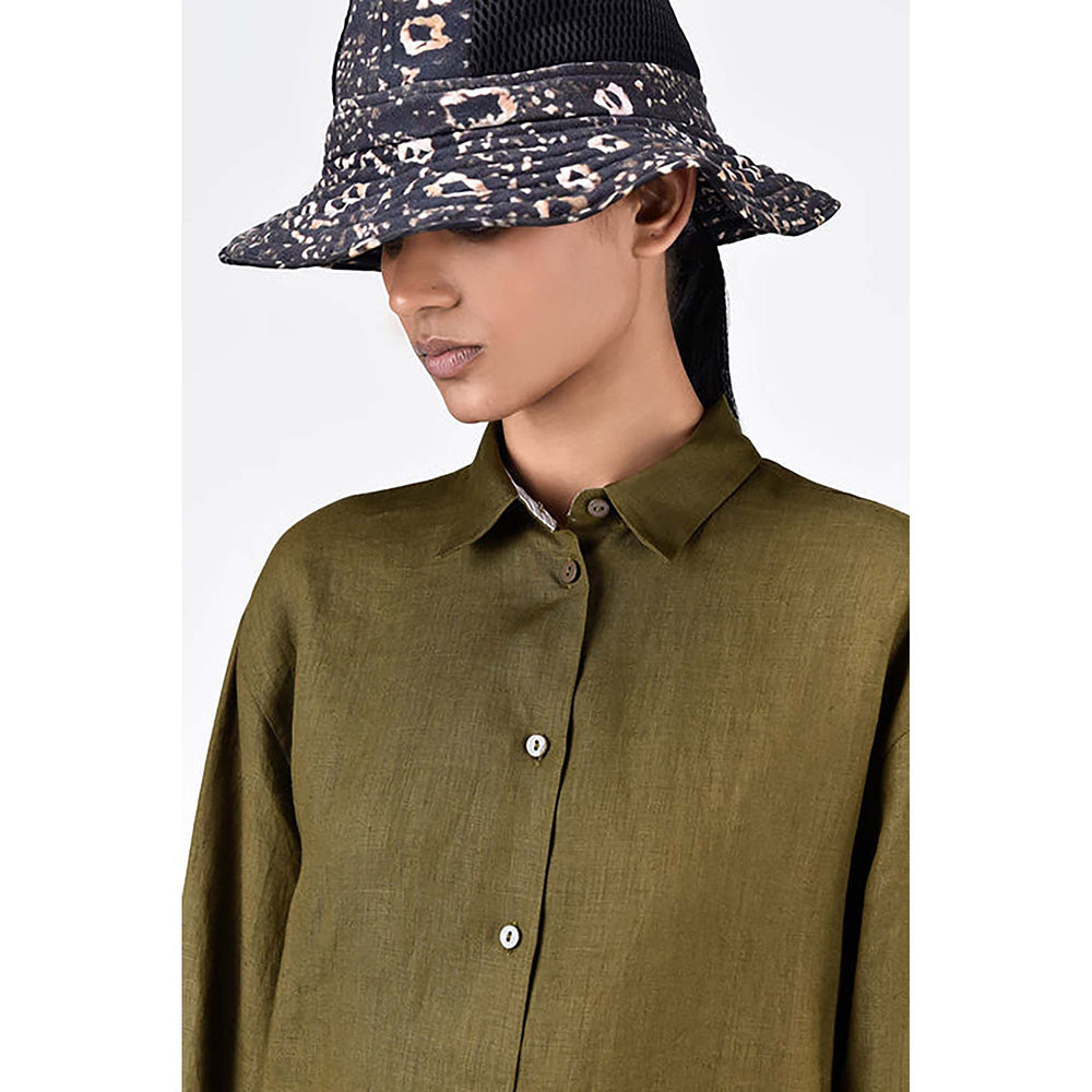 Genes Lecoanet Hemant Light Linen Shirt With Hidden Stripe Details Khaki