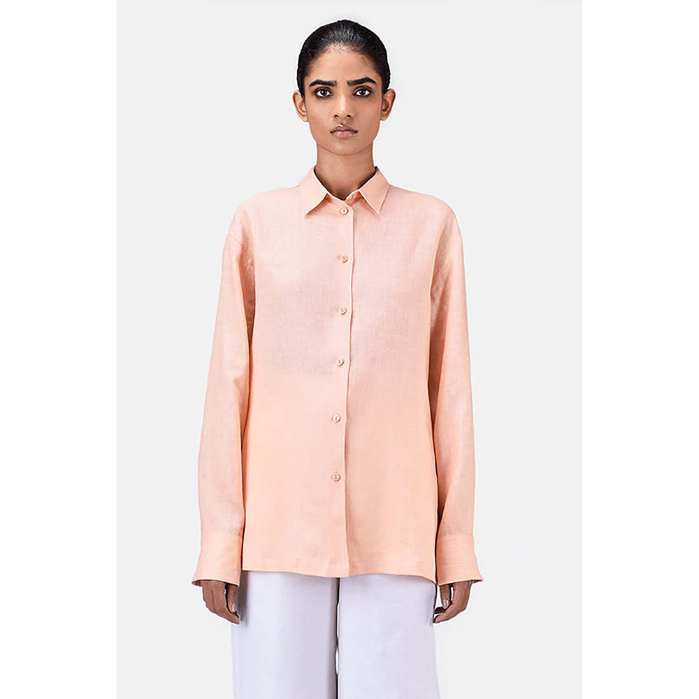 Genes Lecoanet Hemant Light Linen Shirt With Hidden Stripe Details-Light Peach