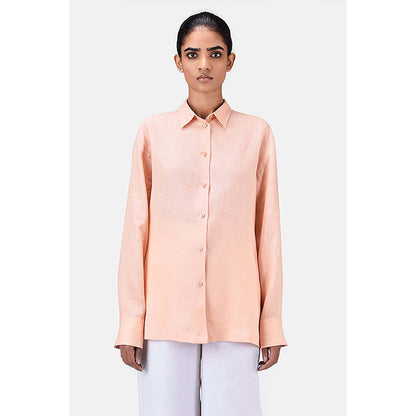 Genes Lecoanet Hemant Light Linen Shirt With Hidden Stripe Details-Light Peach