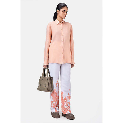 Genes Lecoanet Hemant Light Linen Shirt With Hidden Stripe Details-Light Peach
