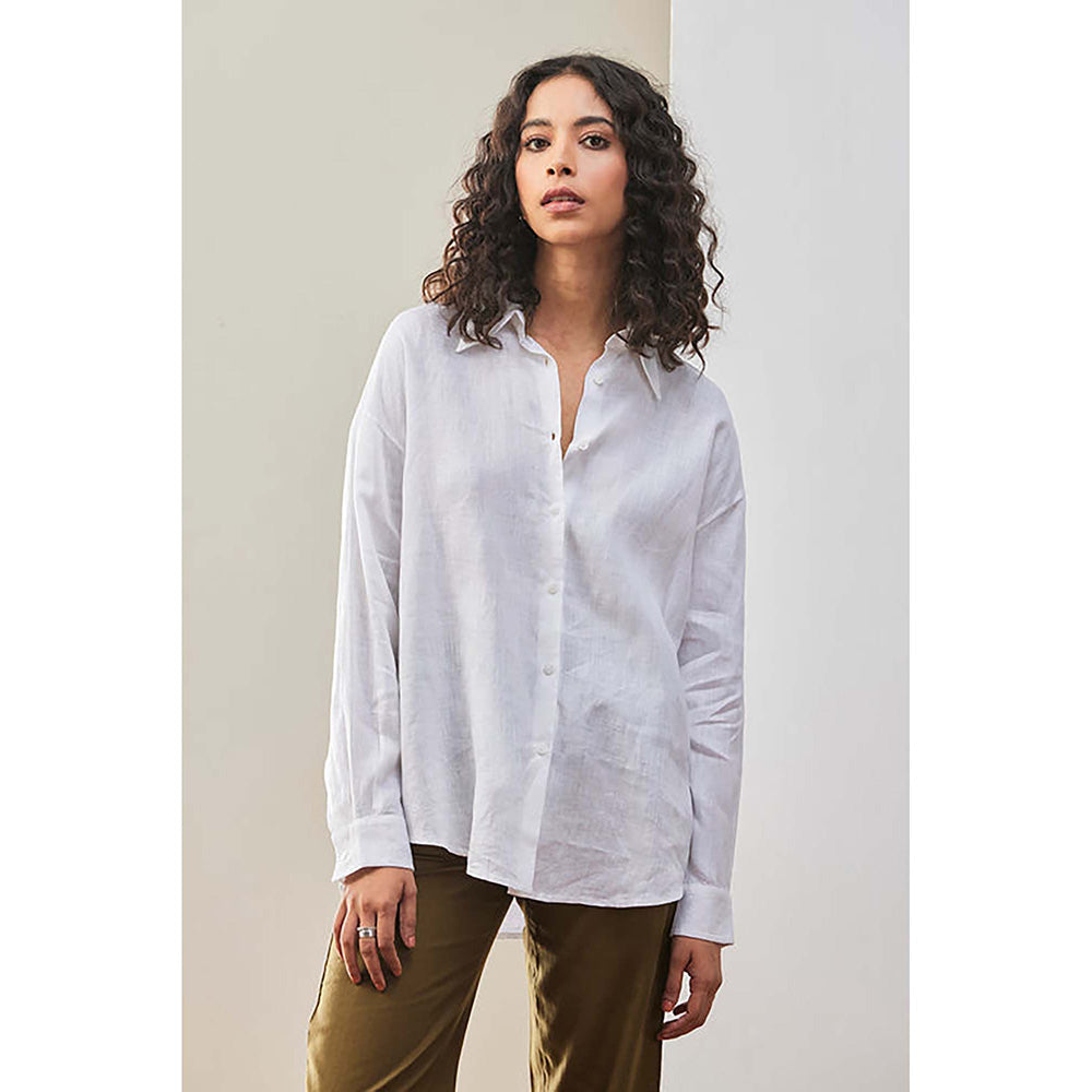 Genes Lecoanet Hemant White Linen Shirt With Tonal Embroidered Signature