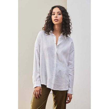 Genes Lecoanet Hemant White Linen Shirt With Tonal Embroidered Signature