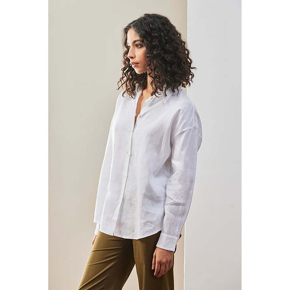Genes Lecoanet Hemant White Linen Shirt With Tonal Embroidered Signature