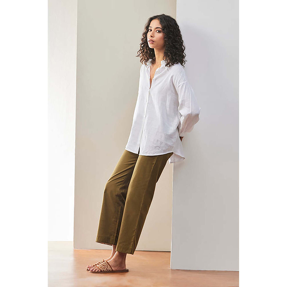 Genes Lecoanet Hemant White Linen Shirt With Tonal Embroidered Signature