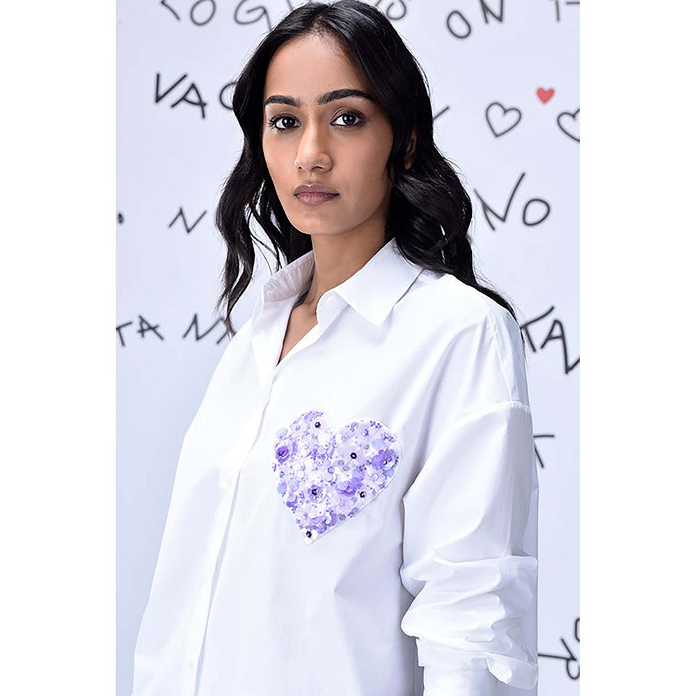 Genes Lecoanet Hemant Sequin Heart Relax Fit Shirt - White Lavender