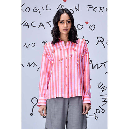 Genes Lecoanet Hemant Tassel Embroidery Shirt- Pink Coral