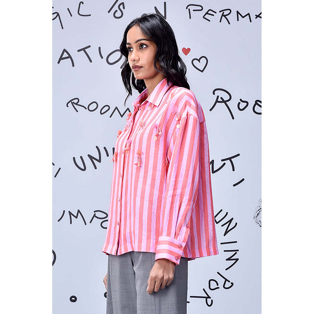 Genes Lecoanet Hemant Tassel Embroidery Shirt- Pink Coral