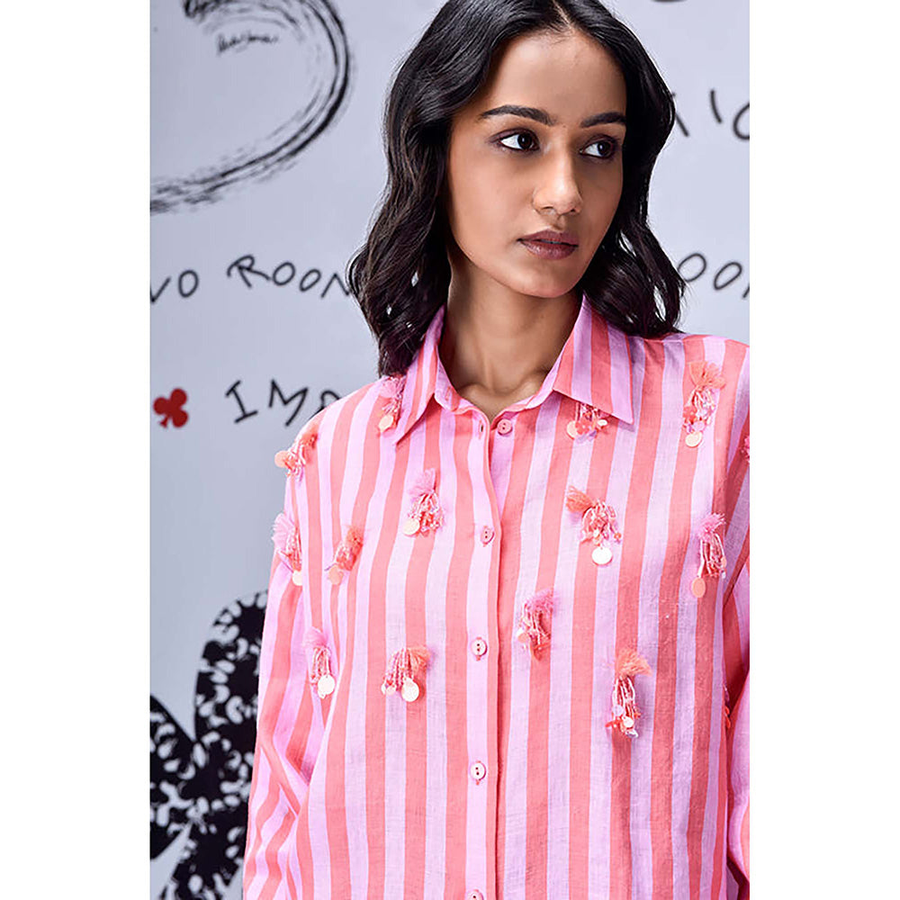 Genes Lecoanet Hemant Tassel Embroidery Shirt- Pink Coral