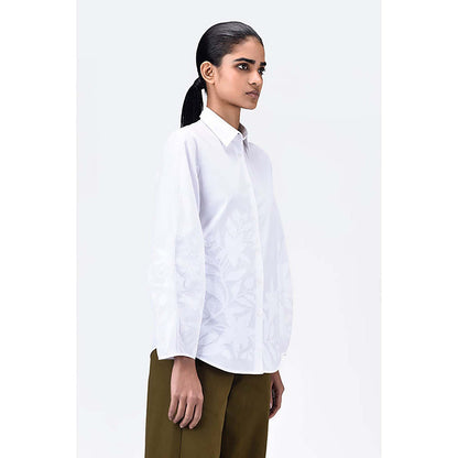 Genes Lecoanet Hemant Regular Fit Shirt With Tropical Tonal Applique