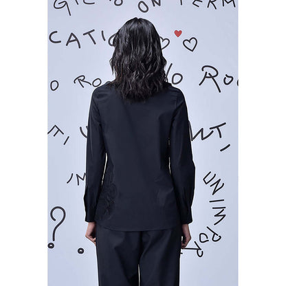 Genes Lecoanet Hemant Black Giza Cotton Poplin Shirt With Tonal Applique Detailing