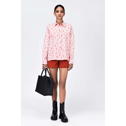 Genes Lecoanet Hemant Palm Stripe Cotton Poplin Easy Fit Shirt- Coral Orange