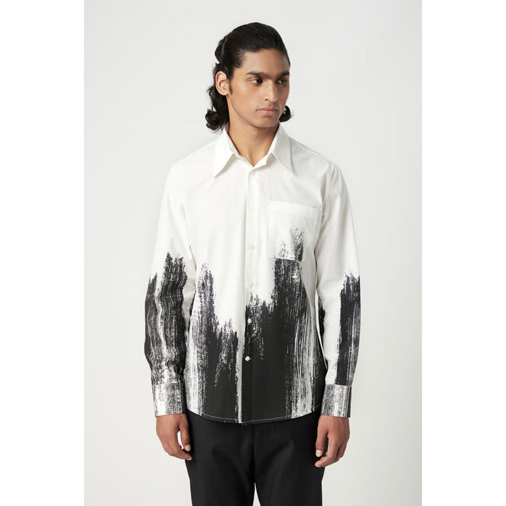 Genes Lecoanet Hemant Classic Fit Button-Up Shirt With Brush Stroke Print Placement