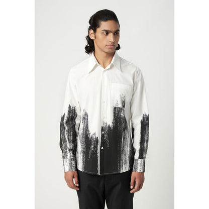 Genes Lecoanet Hemant Classic Fit Button-Up Shirt With Brush Stroke Print Placement