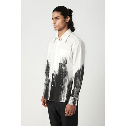 Genes Lecoanet Hemant Classic Fit Button-Up Shirt With Brush Stroke Print Placement
