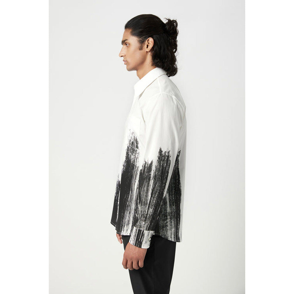 Genes Lecoanet Hemant Classic Fit Button-Up Shirt With Brush Stroke Print Placement