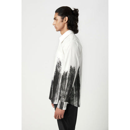 Genes Lecoanet Hemant Classic Fit Button-Up Shirt With Brush Stroke Print Placement